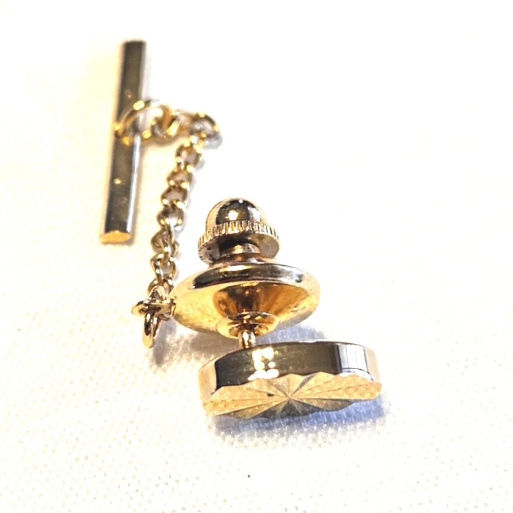 Vintage Etched Sunburst Gold Toned Tie Tack Lapel Pin